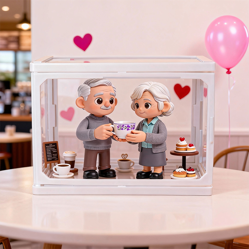 Valentine’s Day 3D Printed Figure Display – Custom Glass Dollhouse Scene for Couples