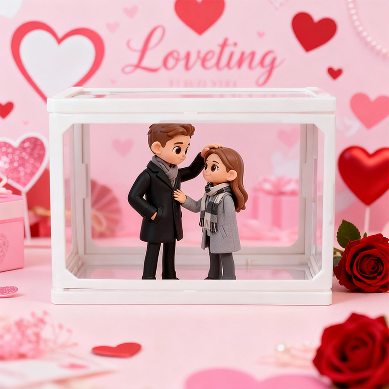 Custom 3D Printed Figure - Glass Dollhouse Custom Scene Display Case - Valentine's Day