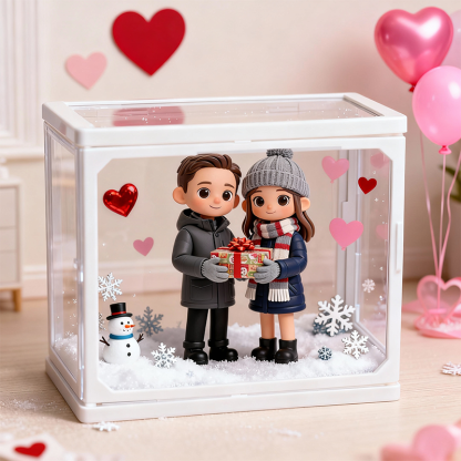 Valentine’s Day 3D Printed Figure Display – Custom Glass Dollhouse Scene for Couples