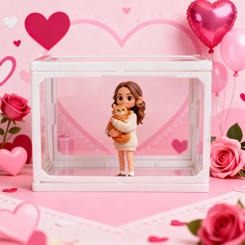 Custom 3D Printed Figure - Glass Dollhouse Custom Scene Display Case - Valentine's Day