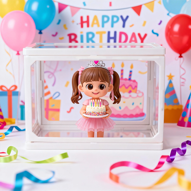 Custom 3D Printed Figure - Glass Dollhouse Custom Scene Display Case - Birthday