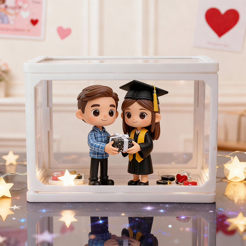 Valentine’s Day 3D Printed Figure Display – Custom Glass Dollhouse Scene for Couples