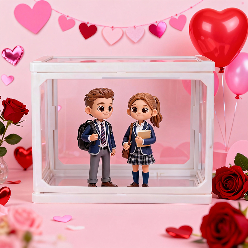 Custom 3D Printed Figure - Glass Dollhouse Custom Scene Display Case - Valentine's Day