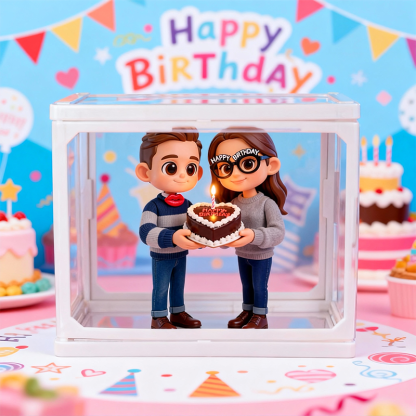 Custom 3D Printed Figure - Glass Dollhouse Custom Scene Display Case - Birthday