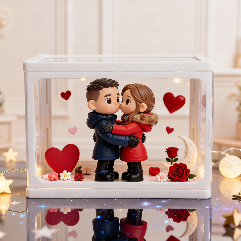 Valentine’s Day 3D Printed Figure Display – Custom Glass Dollhouse Scene for Couples