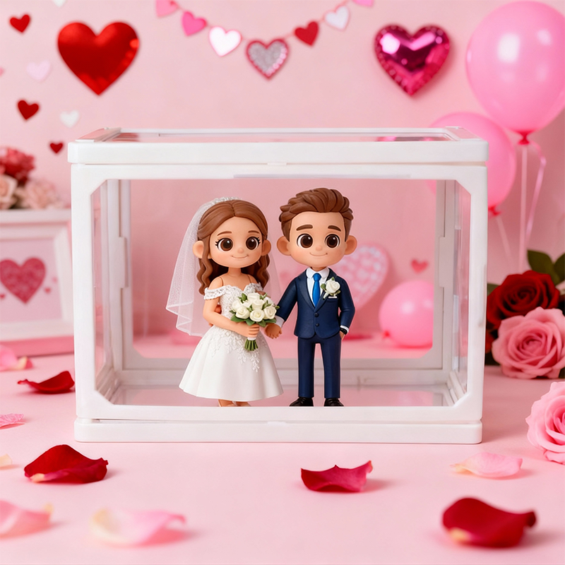 Custom 3D Printed Figure - Glass Dollhouse Custom Scene Display Case - Valentine's Day