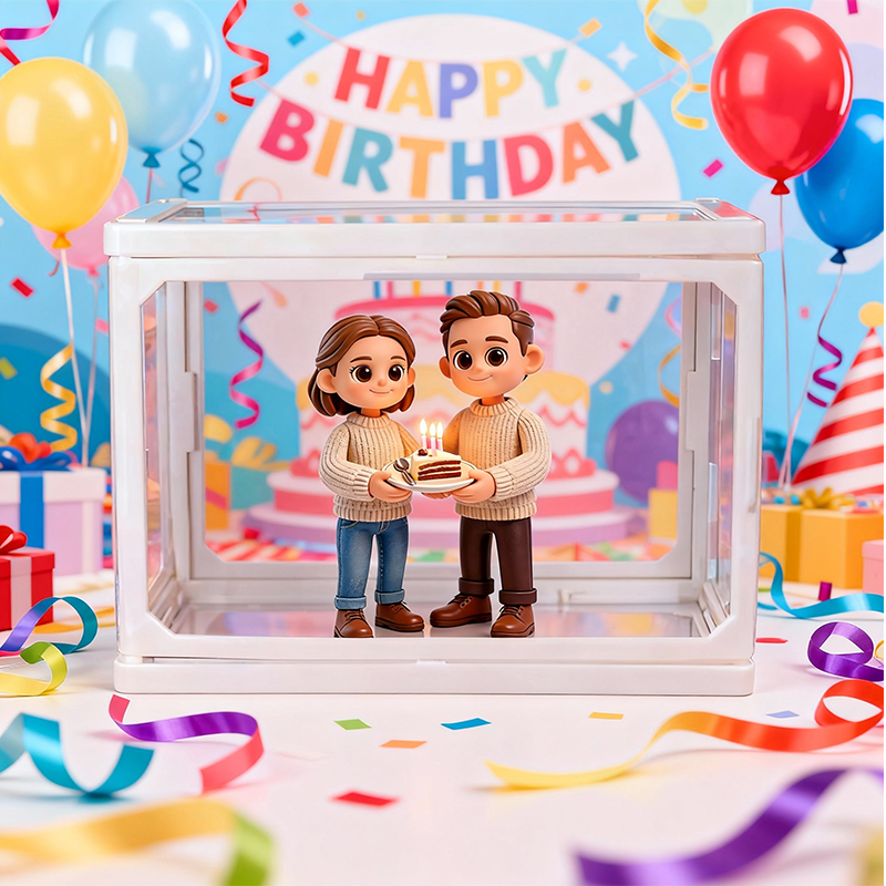 Custom 3D Printed Figure - Glass Dollhouse Custom Scene Display Case - Birthday