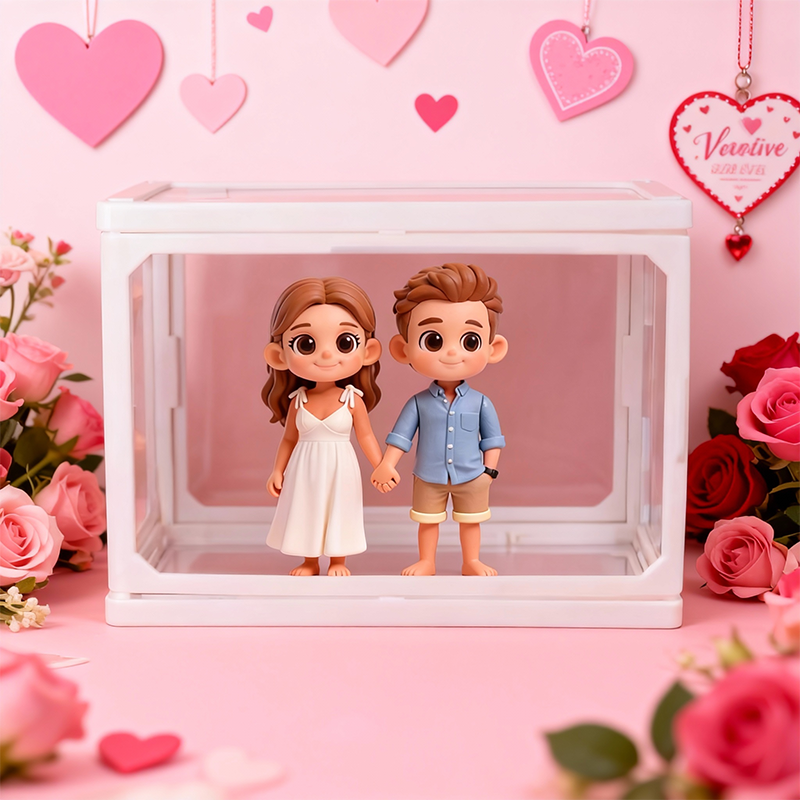 Custom 3D Printed Figure - Glass Dollhouse Custom Scene Display Case - Valentine's Day