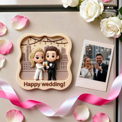 Custom 3D Printed Wedding Fridge Magnet – Personalized Mini Couple Character Keepsake Gift