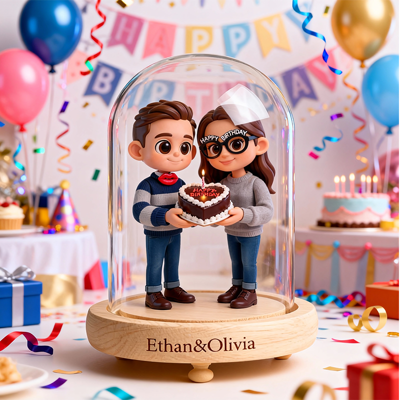 Custom 3D Action Figure - Round Long Heart Cover Night Lamp - Birthday