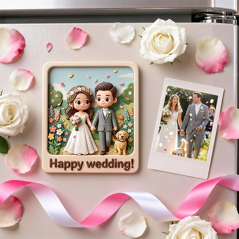 Custom 3D Printed Wedding Fridge Magnet – Personalized Mini Couple Character Keepsake Gift