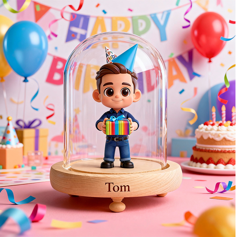 Custom 3D Action Figure - Round Long Heart Cover Night Lamp - Birthday