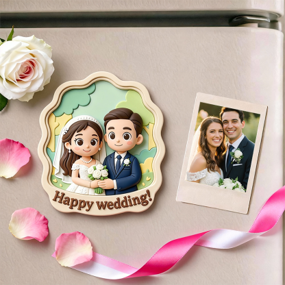 Custom 3D Printed Wedding Fridge Magnet – Personalized Mini Couple Character Keepsake Gift