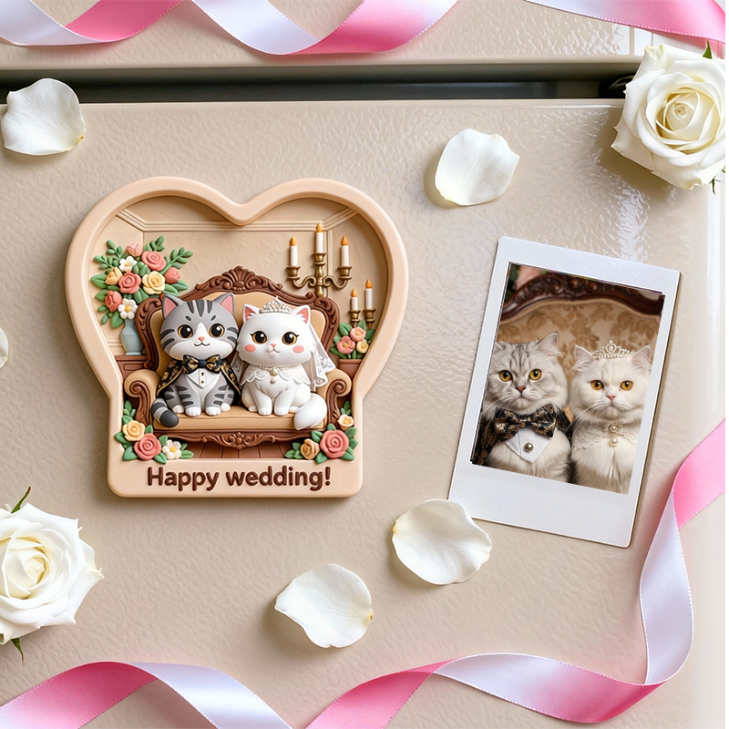 Custom 3D Printed Wedding Fridge Magnet – Personalized Mini Couple Character Keepsake Gift
