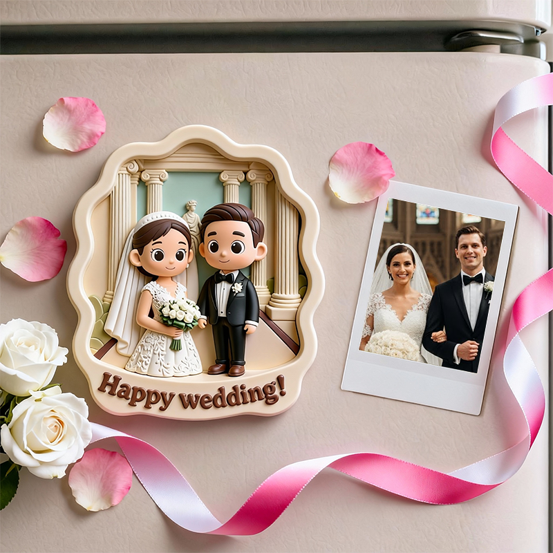 Custom 3D Printed Wedding Fridge Magnet – Personalized Mini Couple Character Keepsake Gift