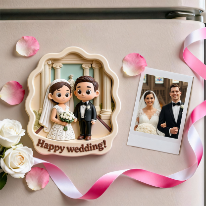 Custom 3D Printed Wedding Fridge Magnet – Personalized Mini Couple Character Keepsake Gift