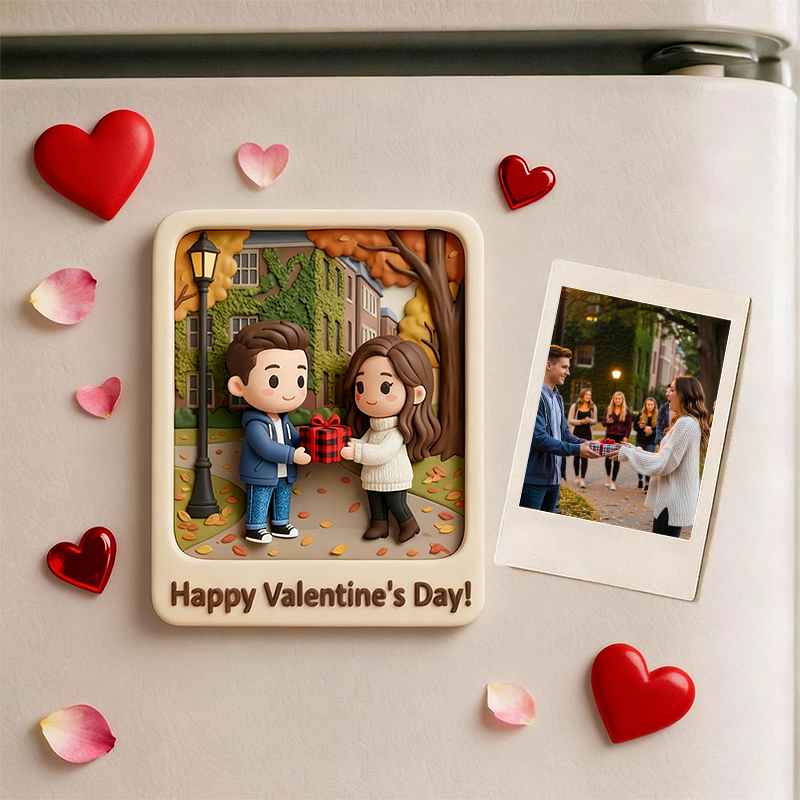 3D Printed Valentine’s Day Fridge Magnet Custom Personalized Mini Character Gift