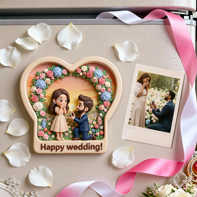 Custom 3D Printed Wedding Fridge Magnet – Personalized Mini Couple Character Keepsake Gift