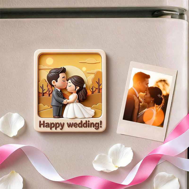 Custom 3D Printed Wedding Fridge Magnet – Personalized Mini Couple Character Keepsake Gift