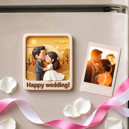 Custom 3D Printed Wedding Fridge Magnet – Personalized Mini Couple Character Keepsake Gift