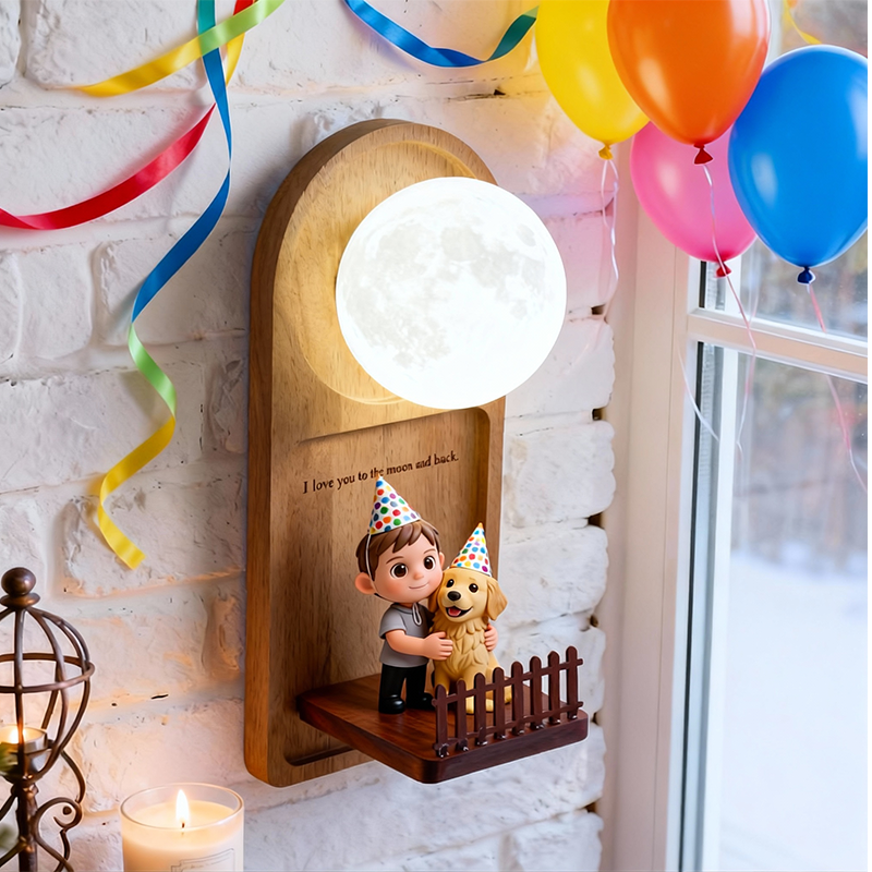 Custom 3D Printed Figurine - Cartoon Character Wall Lamp - Personalized Text Night Light - Birthday