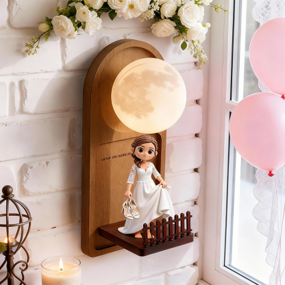 Custom 3D Printed Wedding Cartoon Figurine Wall Lamp – Personalized Text LED Night Light Gift