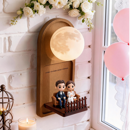 Custom 3D Printed Wedding Cartoon Figurine Wall Lamp – Personalized Text LED Night Light Gift