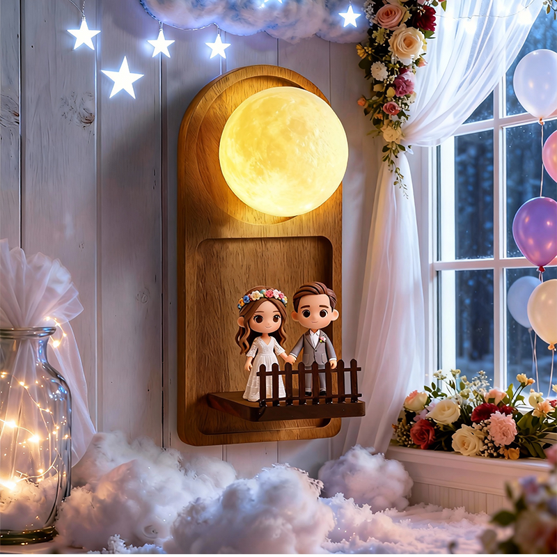 Custom 3D Printed Wedding Cartoon Figurine Wall Lamp – Personalized Text LED Night Light Gift