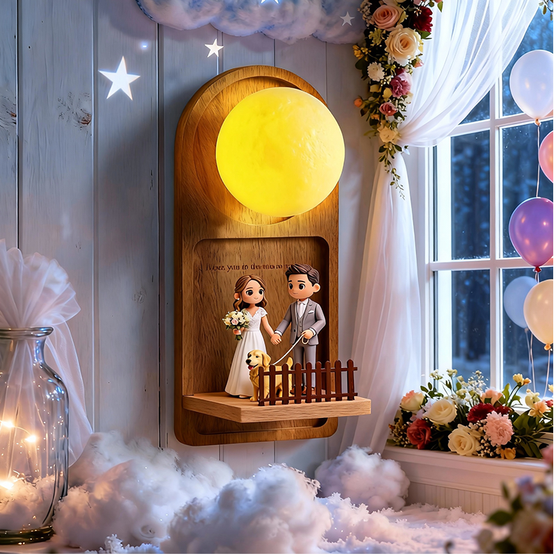 Custom 3D Printed Wedding Cartoon Figurine Wall Lamp – Personalized Text LED Night Light Gift