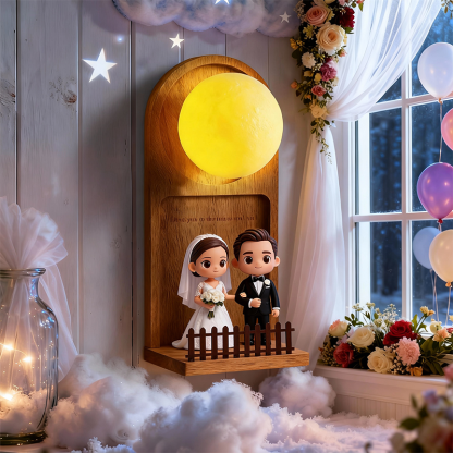 Custom 3D Printed Wedding Cartoon Figurine Wall Lamp – Personalized Text LED Night Light Gift