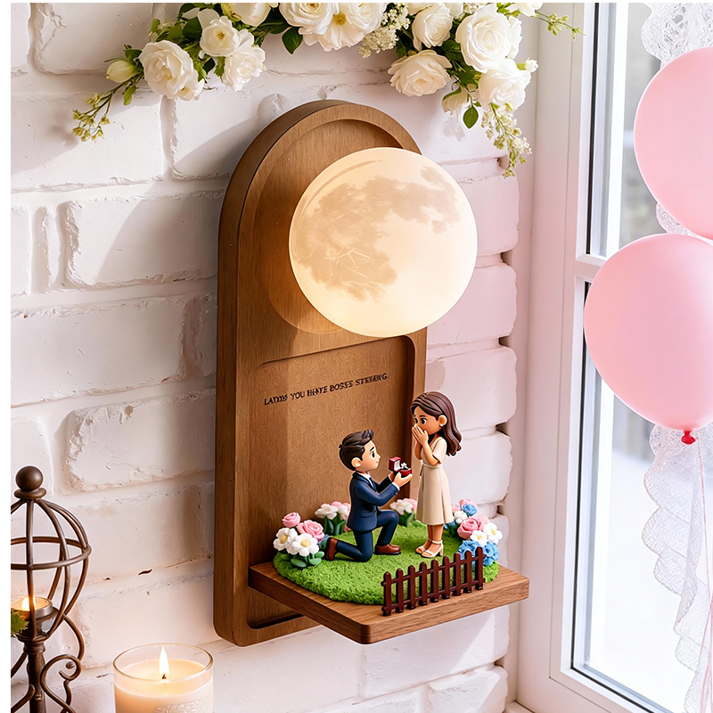 Custom 3D Printed Wedding Cartoon Figurine Wall Lamp – Personalized Text LED Night Light Gift