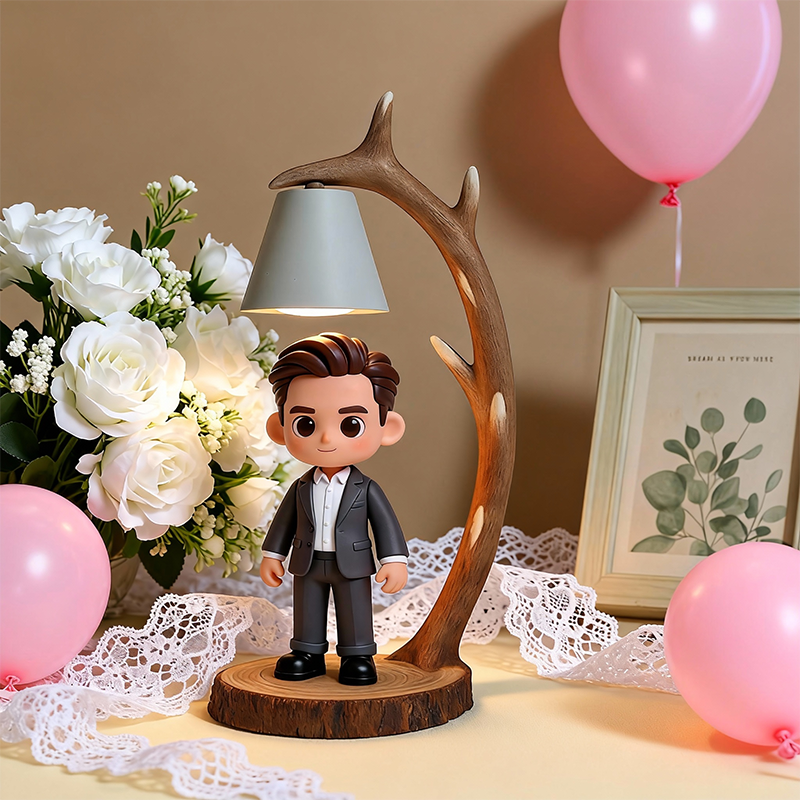 Custom 3D Printed Wedding Figure Table Lamp – Wooden Antler Design LED Night Light Gift