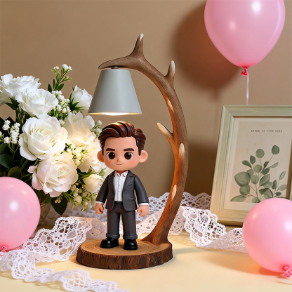 Custom 3D Printed Wedding Figure Table Lamp – Wooden Antler Design LED Night Light Gift