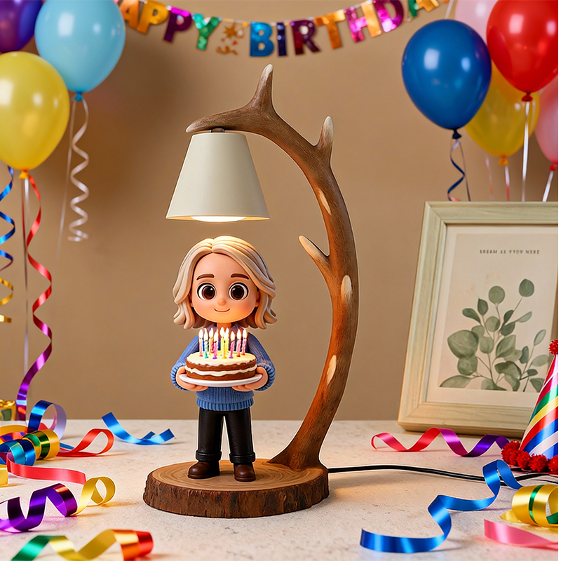 Custom 3D Printed Figure - Table Lamp Night Light - Wooden Antler Design - Birthday