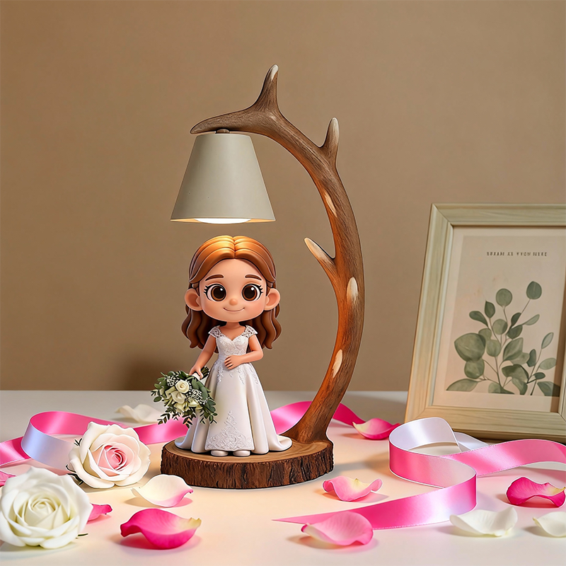 Custom 3D Printed Wedding Figure Table Lamp – Wooden Antler Design LED Night Light Gift
