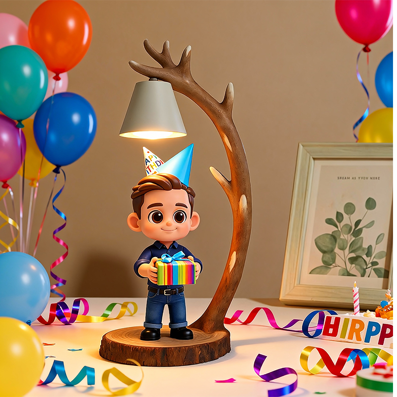 Custom 3D Printed Figure - Table Lamp Night Light - Wooden Antler Design - Birthday