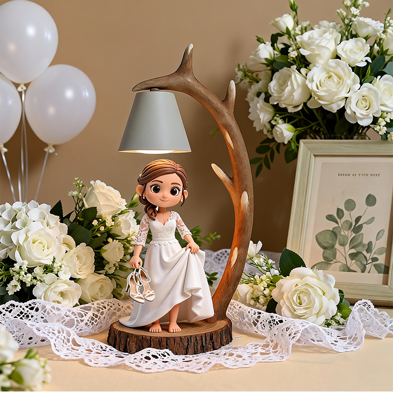 Custom 3D Printed Wedding Figure Table Lamp – Wooden Antler Design LED Night Light Gift