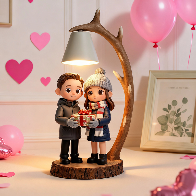 3D Printed Valentine’s Day Figure Table Lamp – Wooden Antler LED Night Light
