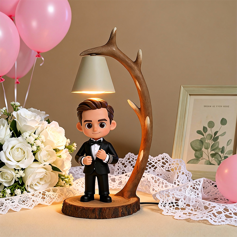 Custom 3D Printed Wedding Figure Table Lamp – Wooden Antler Design LED Night Light Gift