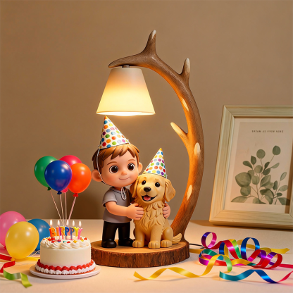 Custom 3D Printed Figure - Table Lamp Night Light - Wooden Antler Design - Birthday