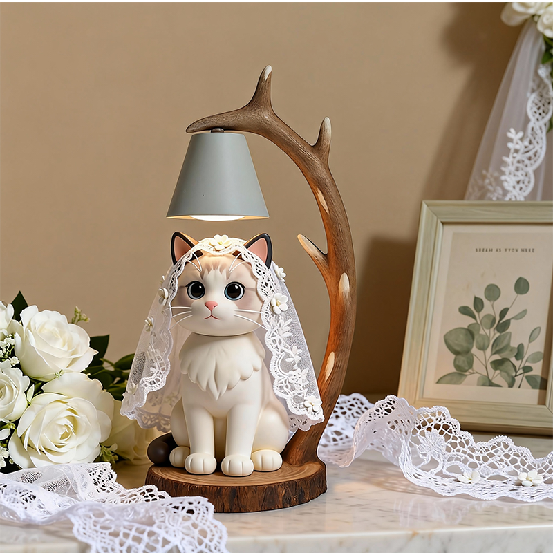 Custom 3D Printed Wedding Figure Table Lamp – Wooden Antler Design LED Night Light Gift