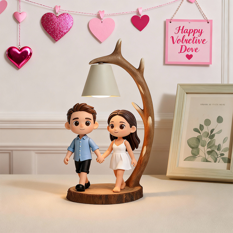 3D Printed Valentine’s Day Figure Table Lamp – Wooden Antler LED Night Light