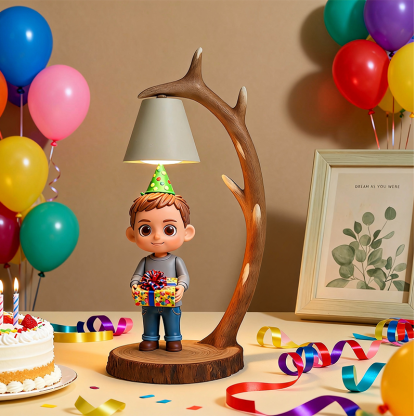 Custom 3D Printed Figure - Table Lamp Night Light - Wooden Antler Design - Birthday