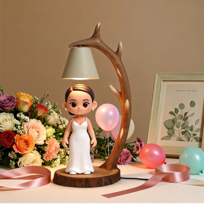 Custom 3D Printed Wedding Figure Table Lamp – Wooden Antler Design LED Night Light Gift