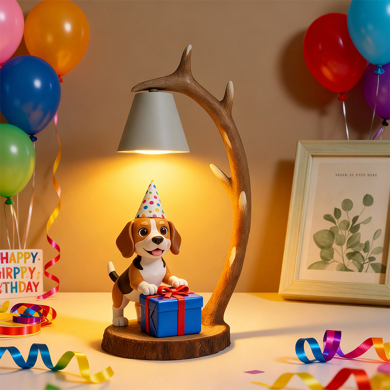 Custom 3D Printed Figure - Table Lamp Night Light - Wooden Antler Design - Birthday