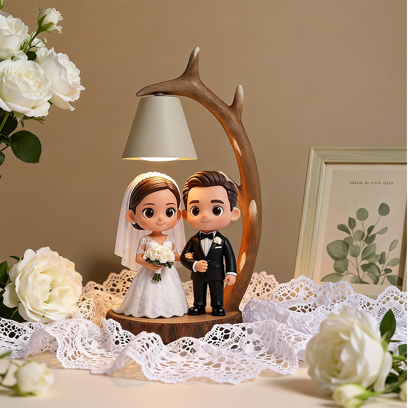 Custom 3D Printed Wedding Figure Table Lamp – Wooden Antler Design LED Night Light Gift