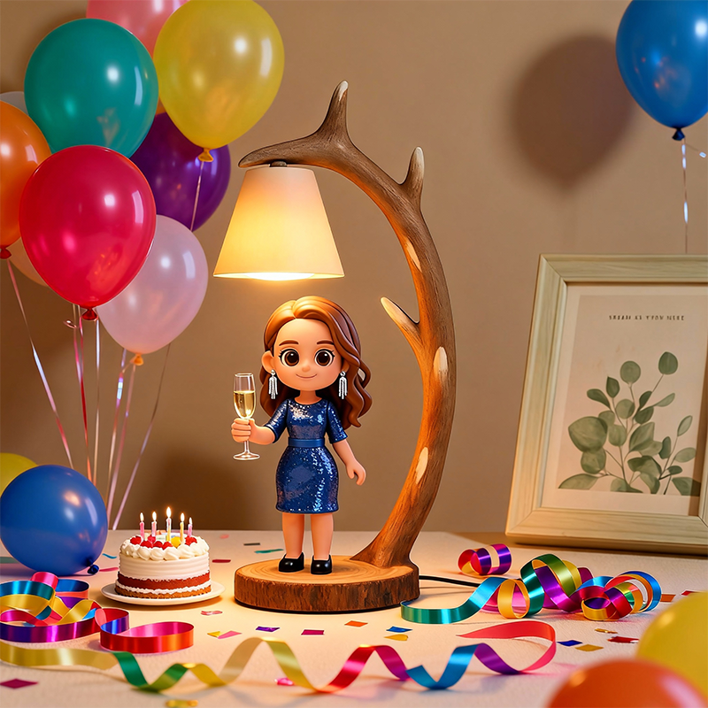 Custom 3D Printed Figure - Table Lamp Night Light - Wooden Antler Design - Birthday