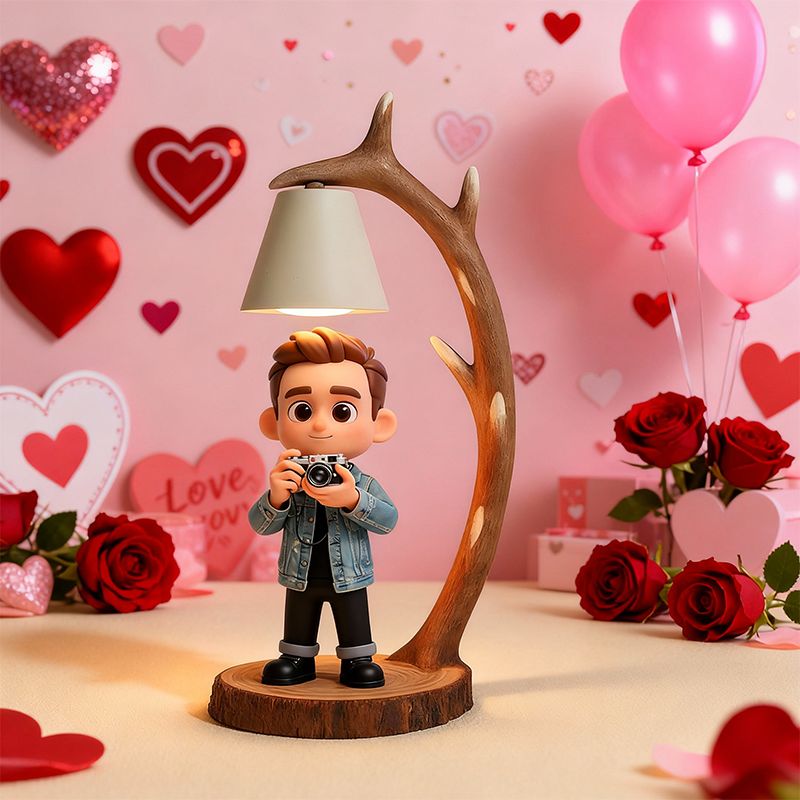 Custom 3D Printed Figure - Table Lamp Night Light - Wooden Antler Design - Valentine's Day-SELL MALL