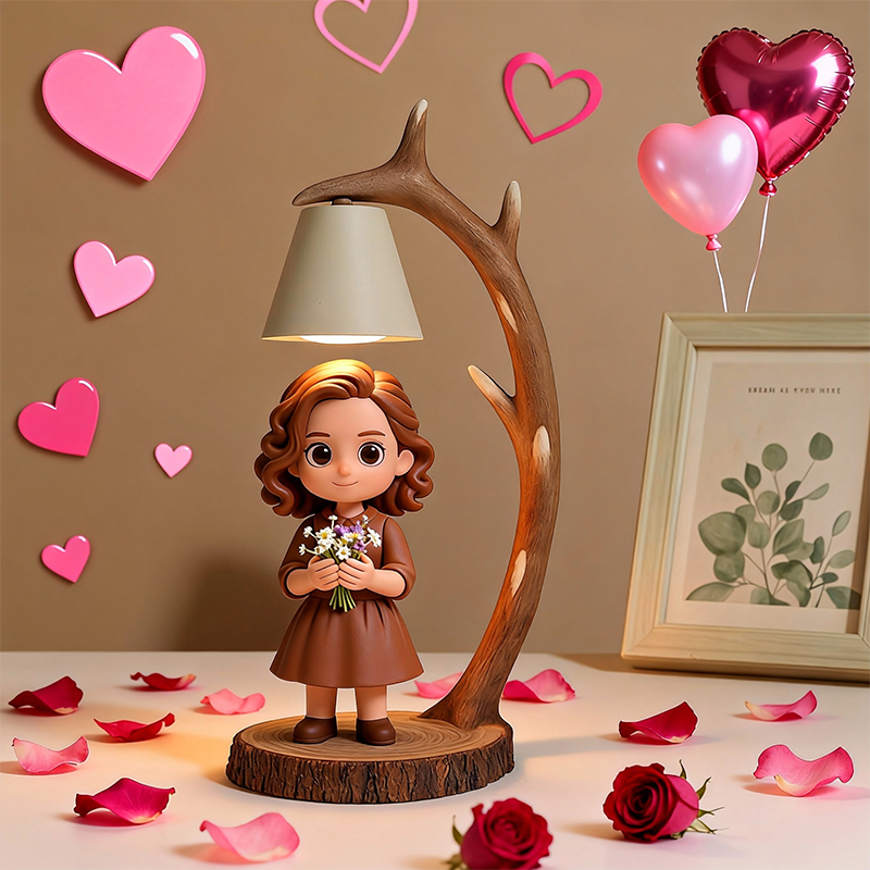 Custom 3D Printed Figure - Table Lamp Night Light - Wooden Antler Design - Valentine's Day-SELL MALL