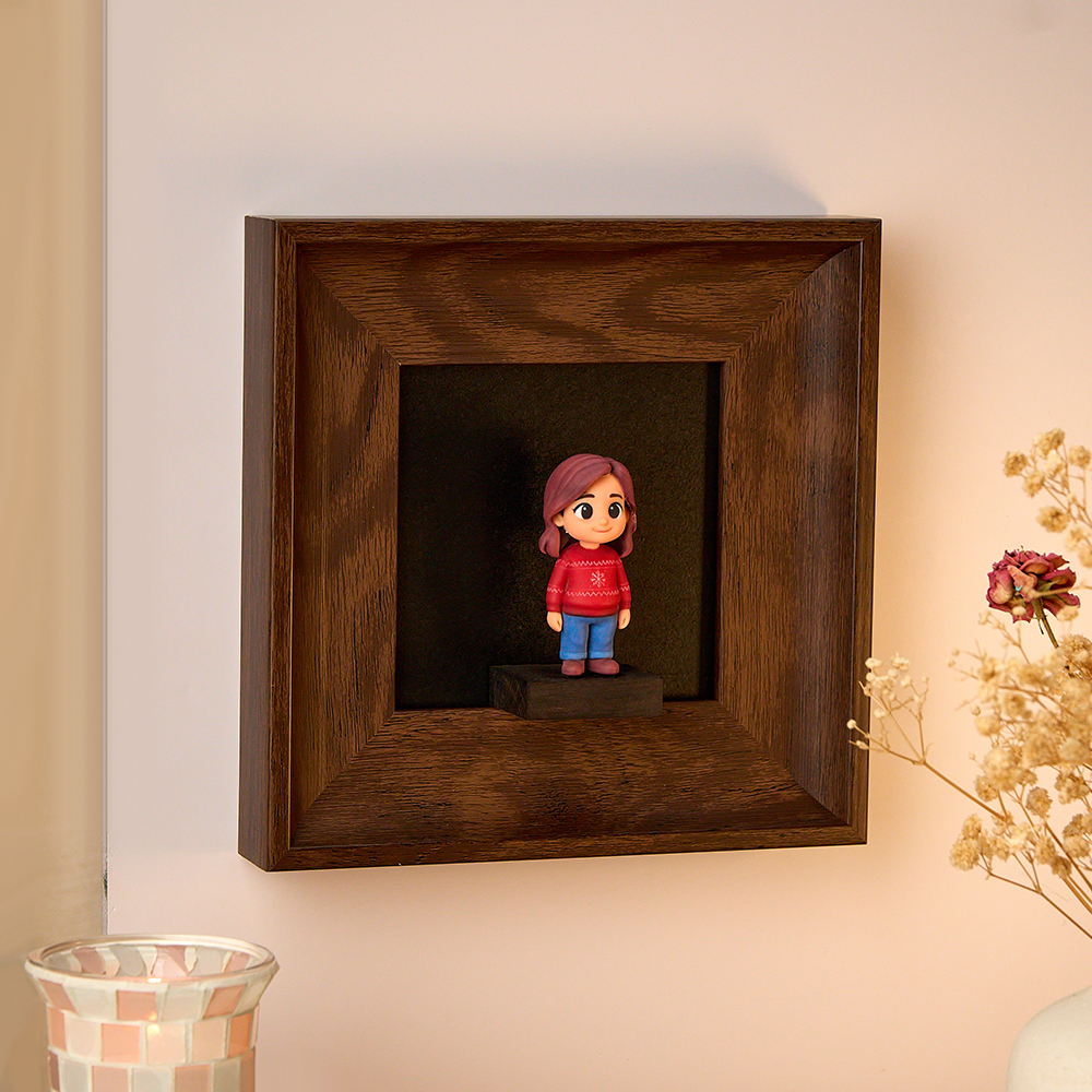 Custom Memorial 3D Figurine (from Photo) in Wooden Frame | Unique Christmas Present & Home Decor-SELLMALL